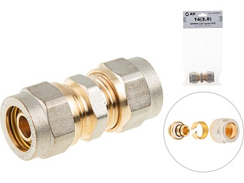 Муфта 16(2.0) для труб PEX, AV Engineering (инд. упак.)