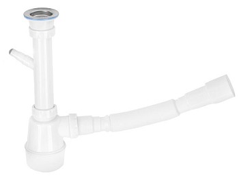 Сифон для кухни с выпуском 70мм, с отводом для стир. маш., с гибкой трубой 1 1/2" - 40/50, AV