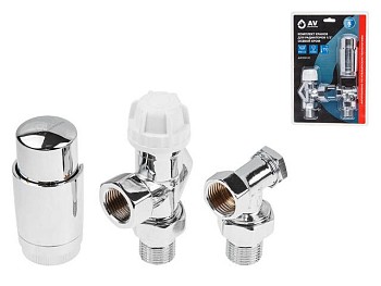 Комплект кранов осевой 1/2" для радиатора ХРОМ, AV Engineering (инд. упак.)