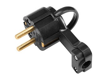 Вилка угловая с откидывающимся ушком (с/з, 16А, 250В) черная, Bylectrica