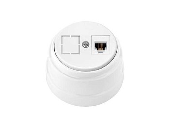 Розетка 1-ая телефонная (открытая) белая, Ретро, BYLECTRICA