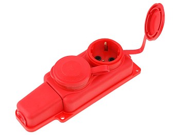 Розетка 2-ая переносная (с/з, 16А, 250В, брызг. защ.) каучук, красная Юпитер