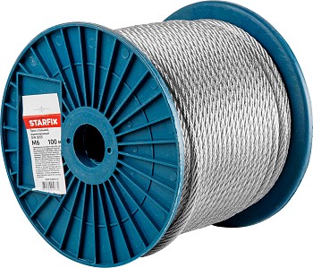 Трос стальной, оцинк. М6 DIN 3055 (бухта 100 м) STARFIX