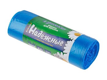Мешки для мусора с ушками, 60 л, 20 шт, "НАДЕЖНЫЕ", синие, РОМАШКА