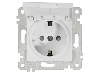 Розетка 1-ая (скрытая, без рамки, с/з, шторки, с крышкой) белая, RITA, MUTLUSAN
