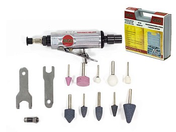 Пневмошлифмашина прямая ECO ADG25-6/3  с набором шарошек (25000 об/мин, 115л/мин)