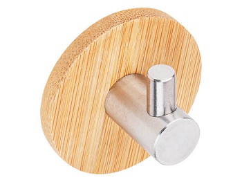 Крючок самоклеящийся VIRGO, нержавеющая сталь/бамбук, карт.уп., PERFECTO LINEA