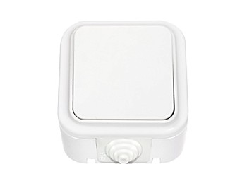 Выключатель 1 клав. проходной (открытый, 10А, брызг. защ.) белый, Пралеска Аква, BYLECTRICA