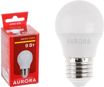 Лампа светодиодная G45 ШАР 9Вт 230В E27 2700K AURORA