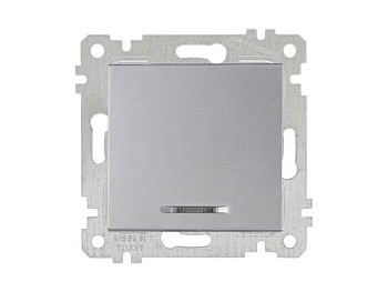 Выключатель 1-клав. (с подсветкой, скрытый, без рамки, винт. зажим) серебро, RITA, MUTLUSAN