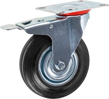 Опора колёсная d-125мм на площадке с фиксатором, резиновая STARFIX