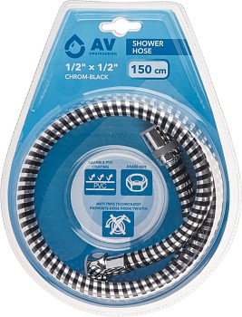 Шланг душевой, PVC, 1/2" г-г 150 см, хром-черн., AV Engineering