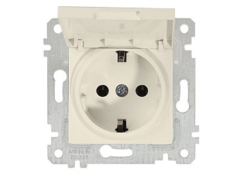 Розетка 1-ая (скрытая, без рамки, с/з, с крышкой) кремовая, RITA, MUTLUSAN