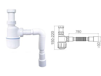 Сифон для умывальника без выпуска, гайка 32 мм, с гибкой трубой 1 1/4"- 40/50мм, AV Engineering