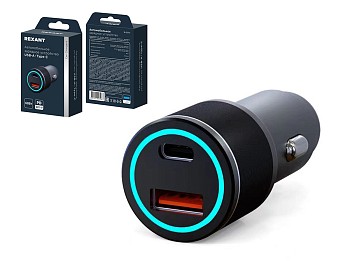 Устройство зарядное автомобильное c двумя портами (USB-C + USB-A) c LED-подсветкой, 68Вт REXANT