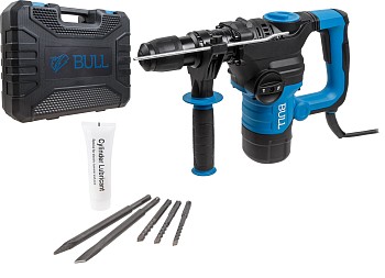 Перфоратор BULL BH 3202 в чем. 1500 Вт, 6,5 Дж, 32 мм, 2 реж. + 2 зуб., 3 сверла, SDS-plus