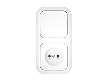 Блок выкл. 1 клав. + розетка (скрытая, б/з) белая, Гармония, Bylectrica