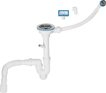 Сифон для кухни прямоточный с аварийным выходом, отвод, выпуск 3 1/2, 1 1/2"-40/50мм, AV Engineering
