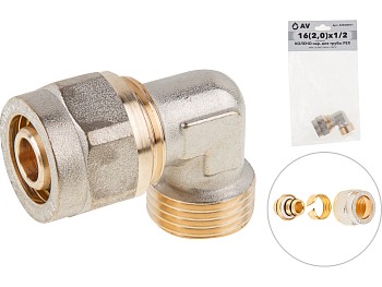 Колено 16(2.0) х 1/2" нар. для труб PEX, AV Engineering (инд. упак.)