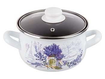 Кастрюля стальная эмалированная, 2.8 л, серия Букет лаванды, PERFECTO LINEA