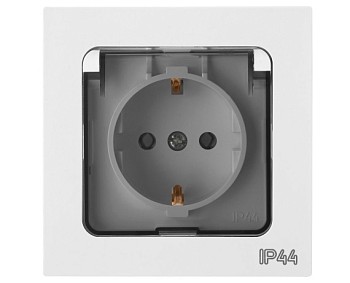 Розетка 1-ая с з/к крышкой прозрачн (скрытая, с/з, брызг. защ.) белая, Astrum, BYLECTRICA