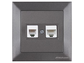 Розетка телефонная + компьютерная (RJ12+Cat5e, скрытая) дымчатая, DARIA, MUTLUSAN