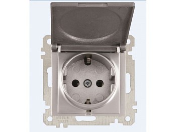 Розетка 1-ая (скрытая, без рамки, с/з, с крышкой) серебро, DARIA, MUTLUSAN