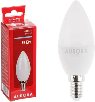 Лампа светодиодная C37 СВЕЧА 9Вт 230В E14 6000K AURORA