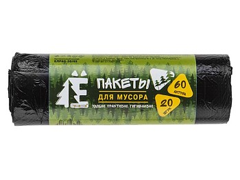 Мешки для мусора, 60 л, 20 шт, "Е-Ромашка", черные, РОМАШКА