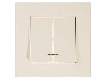Выключатель 2-клав. (с подсветкой, скрытый, винт. зажим) кремовый, RITA, MUTLUSAN