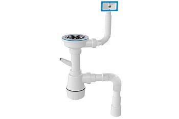 Сифон для кухни с прямоугольным переливом , выпуск 3 1/2, с гибкой трубой 1 1/2" - 40/50мм, AV Engin