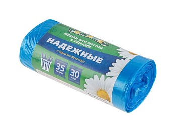 Мешки для мусора с ушками, 35 л, 30 шт, "НАДЕЖНЫЕ", синие, РОМАШКА