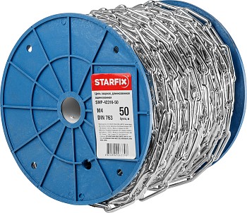 Цепь сварная длиннозвенная, оцинк. М4 DIN 763 (бухта 50 м) STARFIX