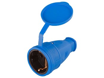 Розетка 1-ая переносная (с/з, 16А,с 250В, брызг. защ.) каучук, синяя Юпитер