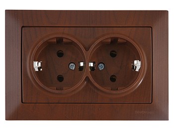 Розетка 2-ая (скрытая, с/з, керамика) орех, DARIA, MUTLUSAN