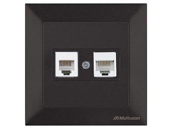 Розетка телефонная + компьютерная (RJ12+Cat5e, скрытая) черная, DARIA, MUTLUSAN