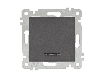 Выключатель 1-клав. (с подсветкой, скрытый, без рамки, винт. зажим) дымчатый, RITA, MUTLUSAN