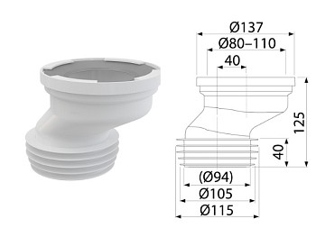 Патрубок для унитаза эксцентрический 40мм, Alcaplast