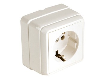 Розетка 1-ая (открытая, с/з, керамика) кремовая, BRON, MUTLUSAN