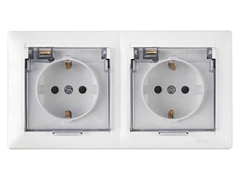 Розетка 2-ая (cкрытая, с/з, брызг. защ.) белая, Стиль, Bylectrica