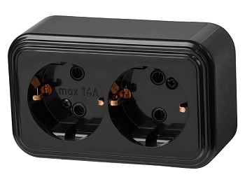 Розетка 2-ая (открытая, с/з) черная, Стандарт, Юпитер