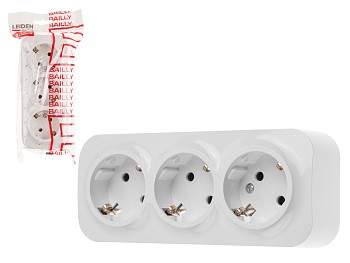 Розетка 3-ая (открытая, с/з) белая, Bailly, LEIDEN ELECTRIC