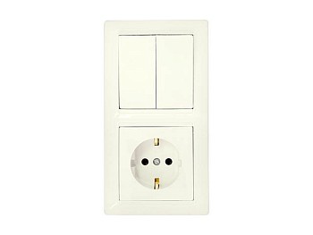 Блок выкл. 2 клав. + розетка (скрытая, с/з) бежевый, Стиль, Bylectrica