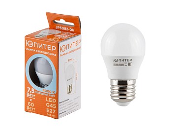 Лампа светодиодная G45 ШАР 7,5 Вт 170-240В E27 4000К ЮПИТЕР