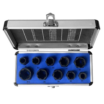 Набор экстракторов поврежденных болтов и гаек 10 предметов Хорекс Авто HZ 24.1.079S