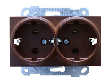 Розетка 2-ая (скрытая, с/з, керамика) орех, RITA, MUTLUSAN