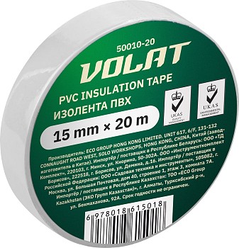Изолента ПВХ 15ммх20м белая ВОЛАТ