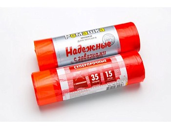 Мешки для мусора с завязками, 35 л, 15 шт, "НАДЕЖНЫЕ", красные, РОМАШКА