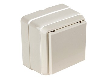 Розетка 1-ая (открытая, с/з, с крышкой, керамика) кремовая, BRON, MUTLUSAN