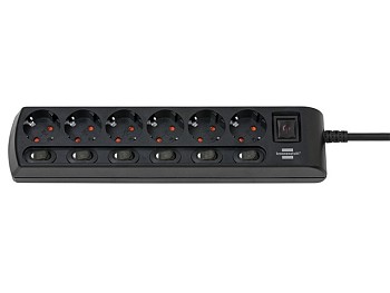 Удлинитель 2м (6 роз., 3.3кВт, с/з, 6+1 выкл., ПВС) черный Brennenstuhl Comfort-Line